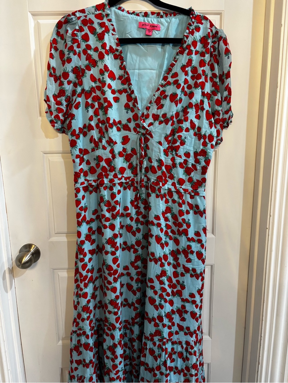 Betsey Johnson Light Blue Strawberry-Print Maxi Dress XL